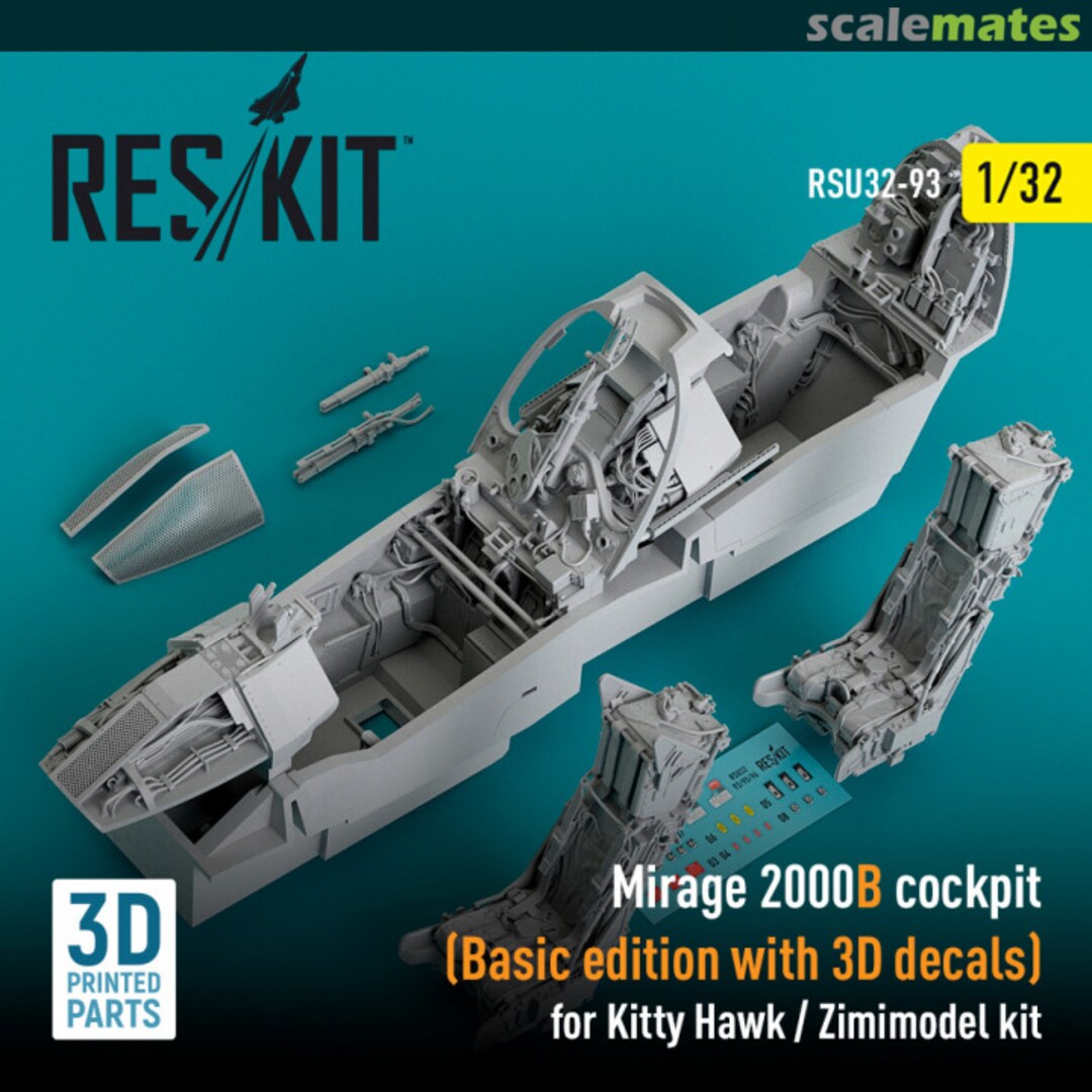 Boxart Mirage 2000B cockpit (Basic edition with 3D decals) (Kitty Hawk/Zimimodel) (3D Printed) RSU32-0093 ResKit Boxart Mirage 2000B cockpit (Basic edition with 3D decals) (Kitty Hawk/Zimimodel) (3D Printed) RSU32-0093 ResKit