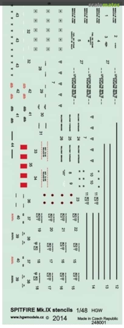 Boxart Spitfire Mk.IX stencils 248001 HGW Models Boxart Spitfire Mk.IX stencils 248001 HGW Models