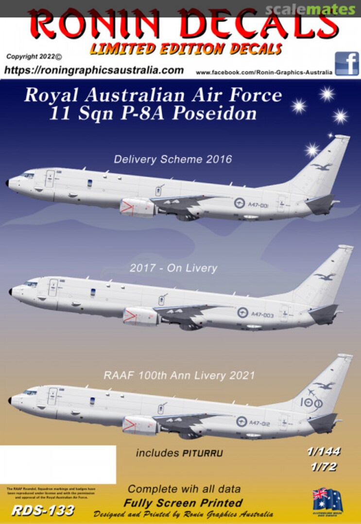 Boxart RAAF 11 Sqn. P-8A Poseidon RDS-133 Ronin Decals