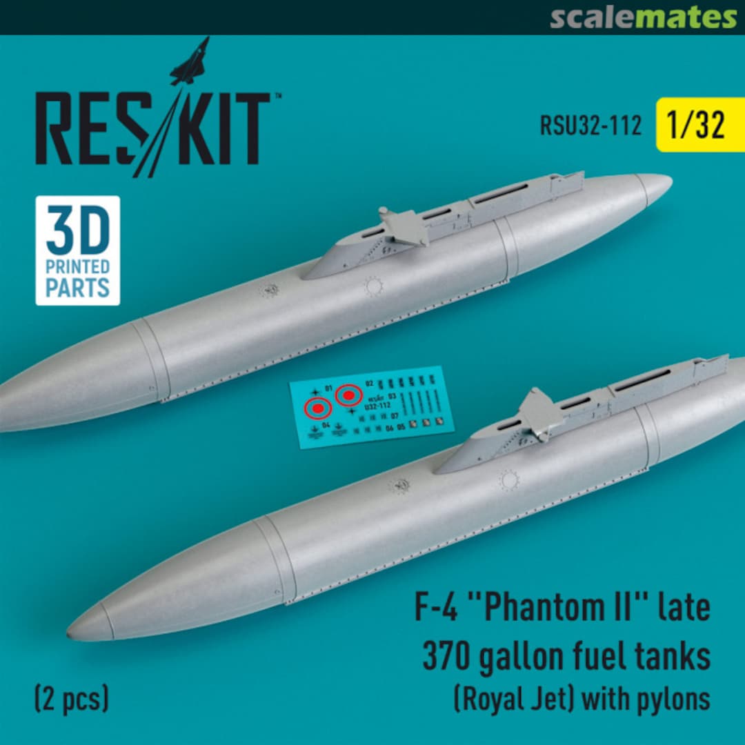 Boxart F-4 Phantom II late 370 gallon fuel tanks (Royal Jet) with pylons (2 pcs) (3D Printed) RSU32-0112 ResKit Boxart F-4 Phantom II late 370 gallon fuel tanks (Royal Jet) with pylons (2 pcs) (3D Printed) RSU32-0112 ResKit