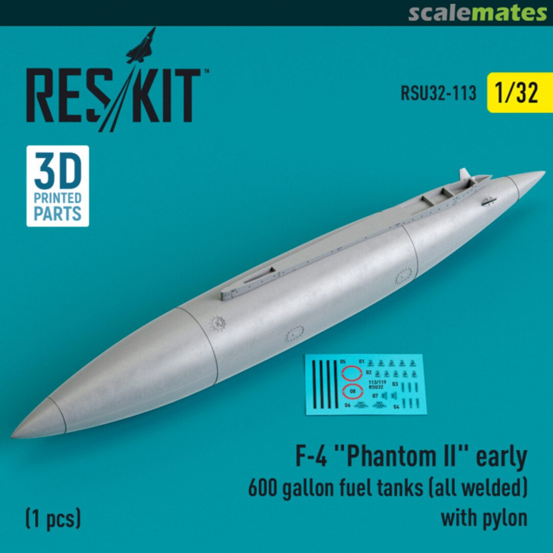 Boxart F-4 Phantom II early 600 gallon fuel tanks (all welded) with pylon (1 pcs) (3D Printed) RSU32-0113 ResKit Boxart F-4 Phantom II early 600 gallon fuel tanks (all welded) with pylon (1 pcs) (3D Printed) RSU32-0113 ResKit