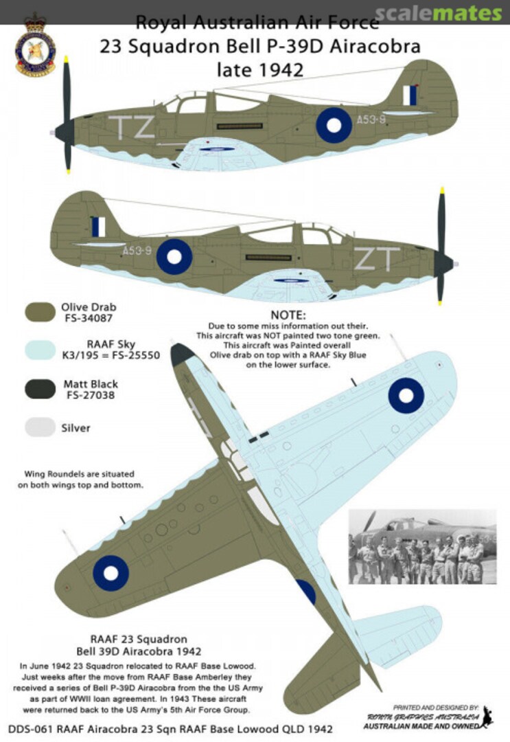 Boxart RAAF 23 Sqn Bell P-39D Aircobra Late 1942 DDS-061 Ronin Decals Boxart RAAF 23 Sqn Bell P-39D Aircobra Late 1942 DDS-061 Ronin Decals