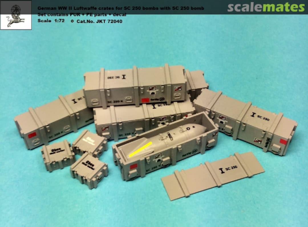 Boxart German WWII Luftwaffe SC-250 Bomb Crates with SC-250 Bombs 72040 J.K. Resin Boxart German WWII Luftwaffe SC-250 Bomb Crates with SC-250 Bombs 72040 J.K. Resin