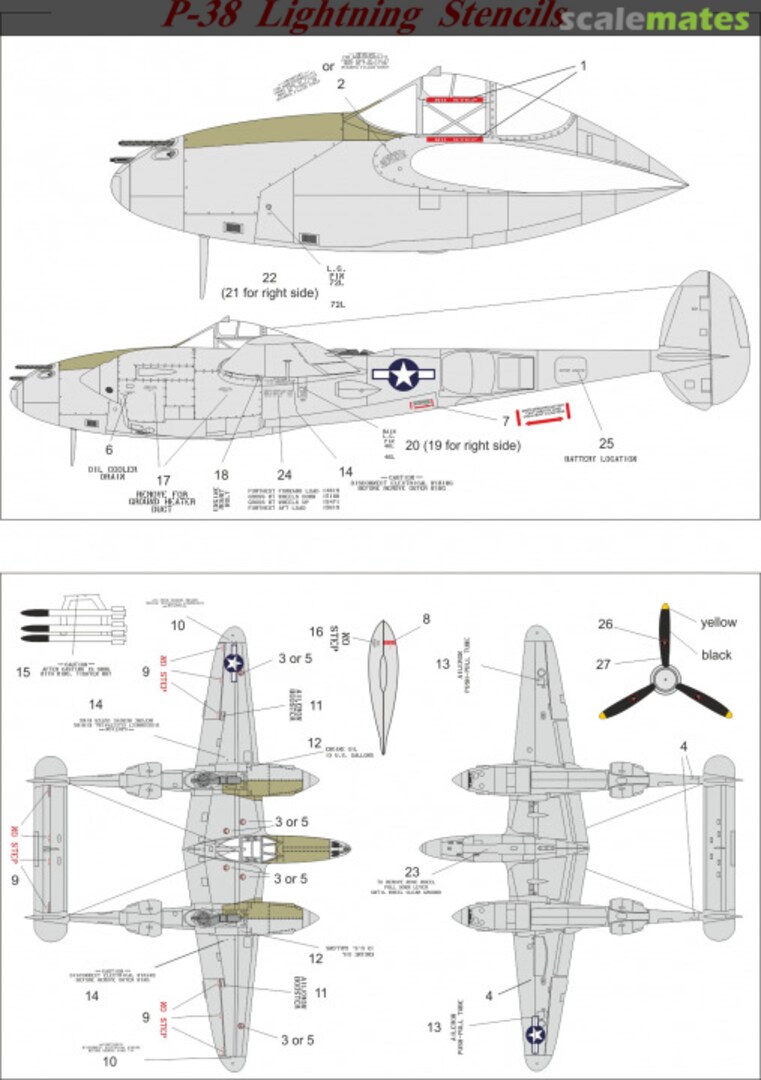 Boxart P-38 Lightning stencils UR7244 UpRise Decal