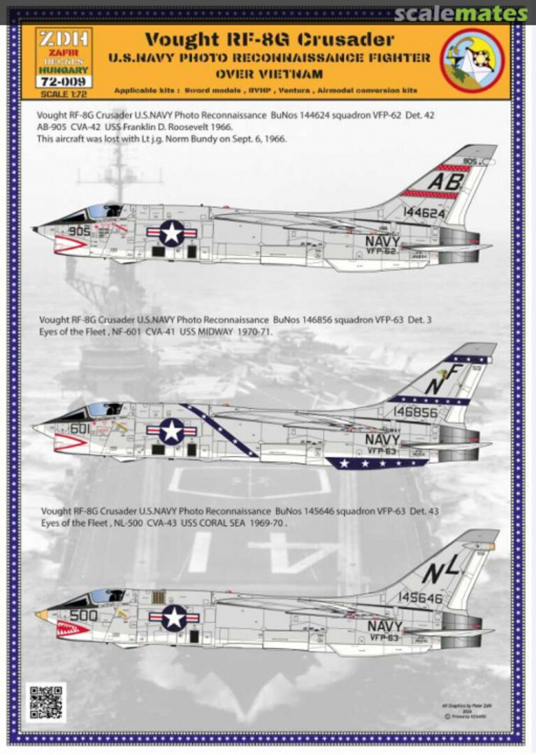 Boxart Vought RF-8G Crusader U.S.NAVY Photo Reconnaissance Fighter over Vietnam 72-009 ZDH Decals Boxart Vought RF-8G Crusader U.S.NAVY Photo Reconnaissance Fighter over Vietnam 72-009 ZDH Decals