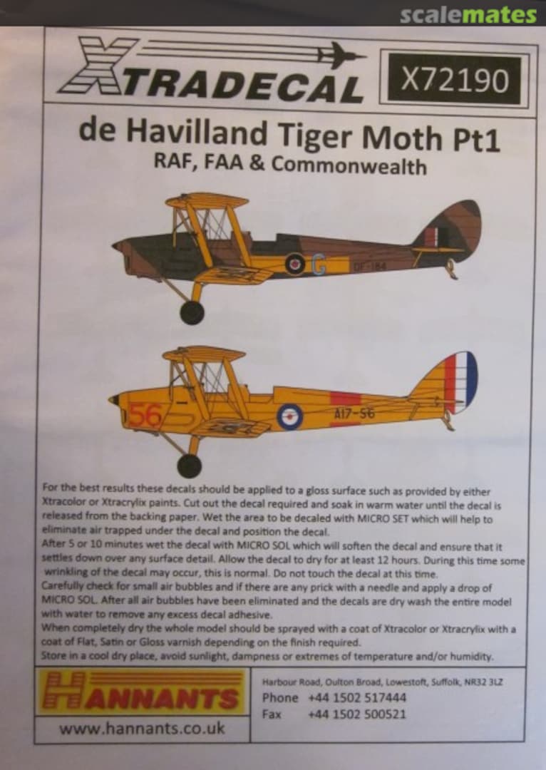 Boxart de Havilland Tiger Moth Pt. 1 X72190 Xtradecal Boxart de Havilland Tiger Moth Pt. 1 X72190 Xtradecal