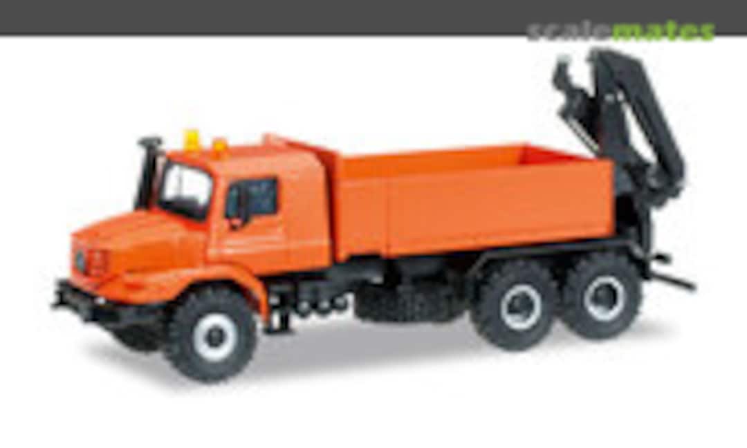 1:87 Mercedes-Benz Zetros Pritschen-LKW mit Heckladekran (Herpa 304665)