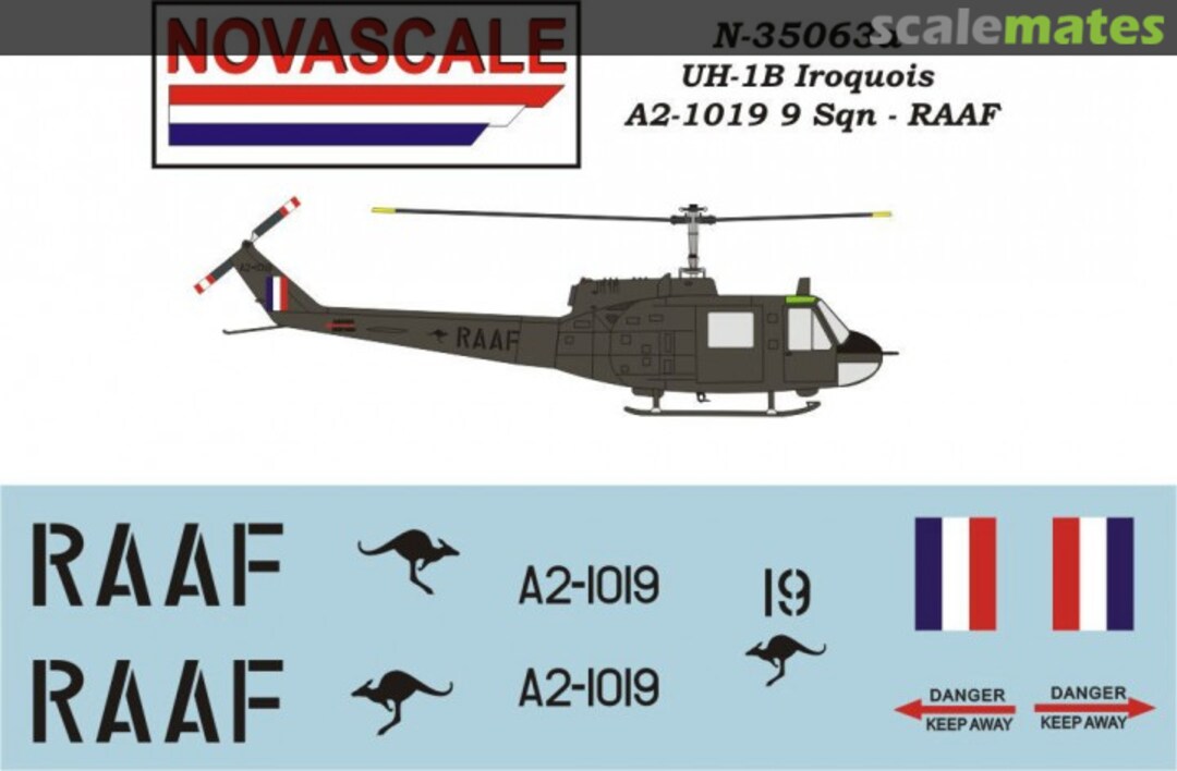 Boxart Bell UH-1B "Huey" Helicopters A.D.F. (RAAF) N-35063a Novascale Boxart Bell UH-1B "Huey" Helicopters A.D.F. (RAAF) N-35063a Novascale