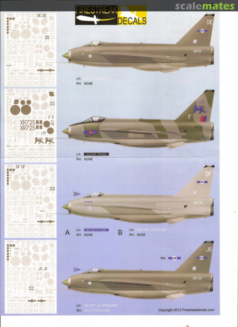 Boxart Lightning F.3/F.6/T.5 LTF & No. 11 Sqn RAF FSD48002 Firestreak Decals Boxart Lightning F.3/F.6/T.5 LTF & No. 11 Sqn RAF FSD48002 Firestreak Decals