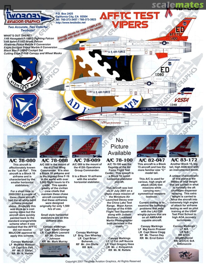 Boxart AFFTC Test Vipers 48-019 TwoBobs Aviation Graphics Boxart AFFTC Test Vipers 48-019 TwoBobs Aviation Graphics