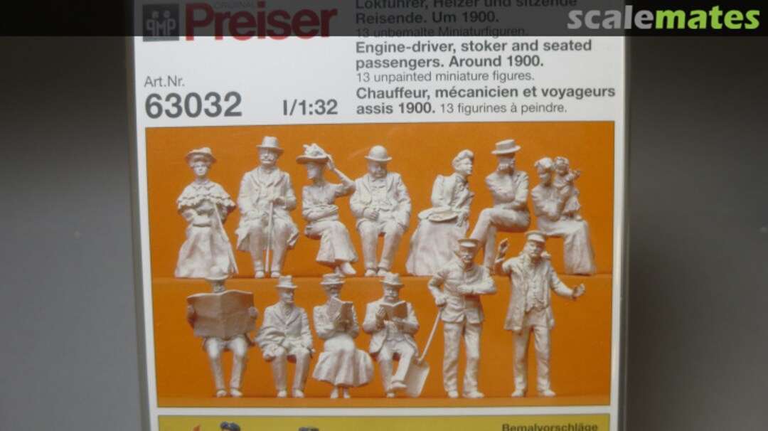 Boxart Engine-driver, stoker and seated passengers. Around 1900 63032 Preiser