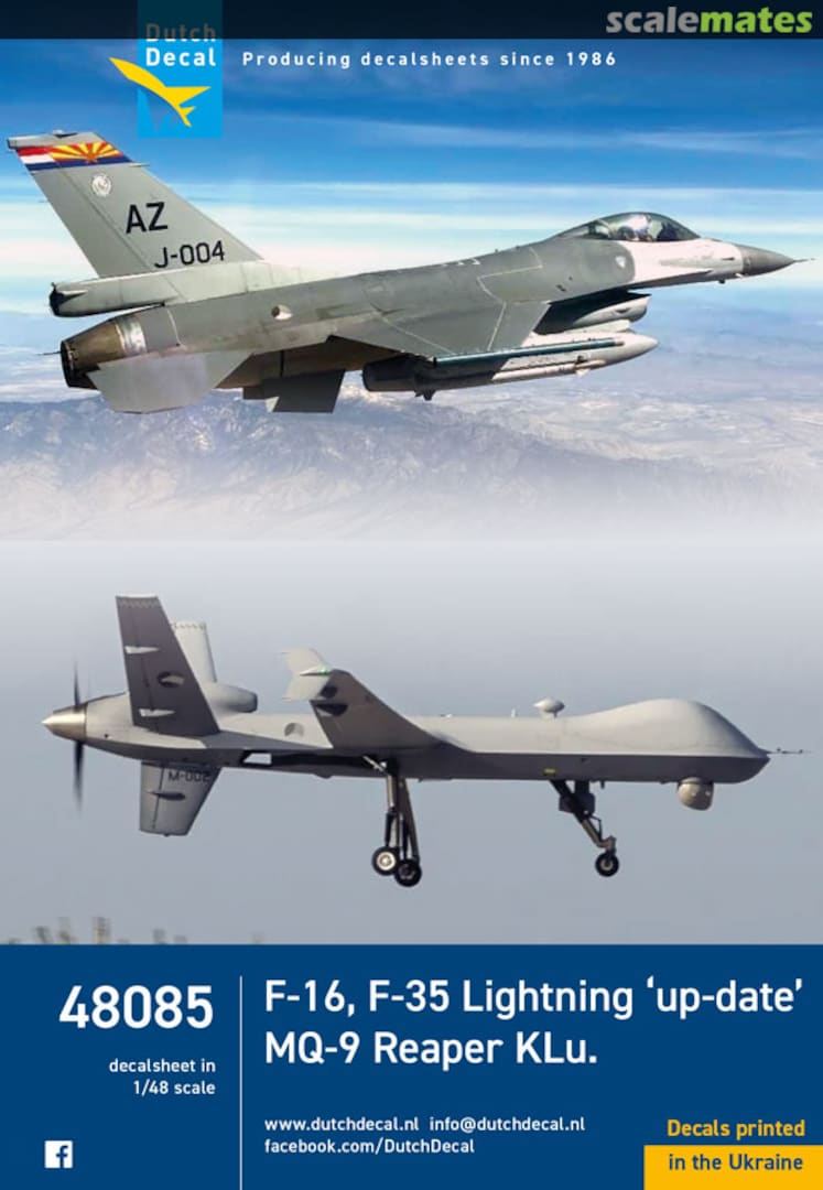 Boxart F-16, F-35 Lightning 'up-date', MQ-9 Reaper KLu DD48085 Dutch Decal Boxart F-16, F-35 Lightning 'up-date', MQ-9 Reaper KLu DD48085 Dutch Decal