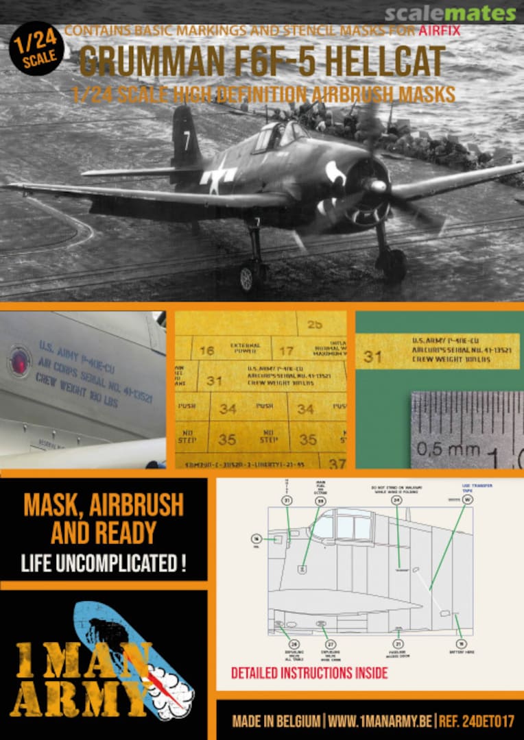 Boxart Grumman F6F-5 Hellcat stencilling and national insignia masks 24DET017 1ManArmy Boxart Grumman F6F-5 Hellcat stencilling and national insignia masks 24DET017 1ManArmy