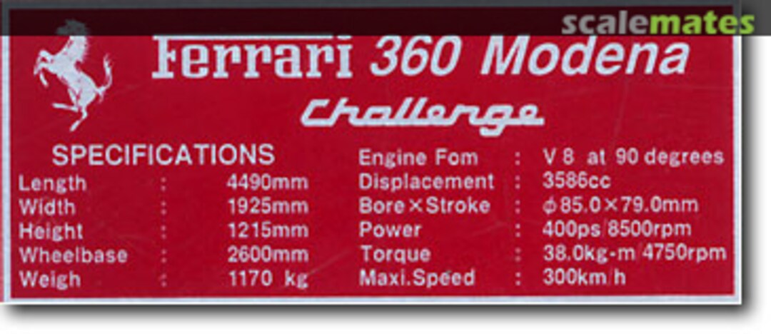 Boxart Ferrari 360 Modena Challenge Specification Plate ACS2406 Acu-Stion