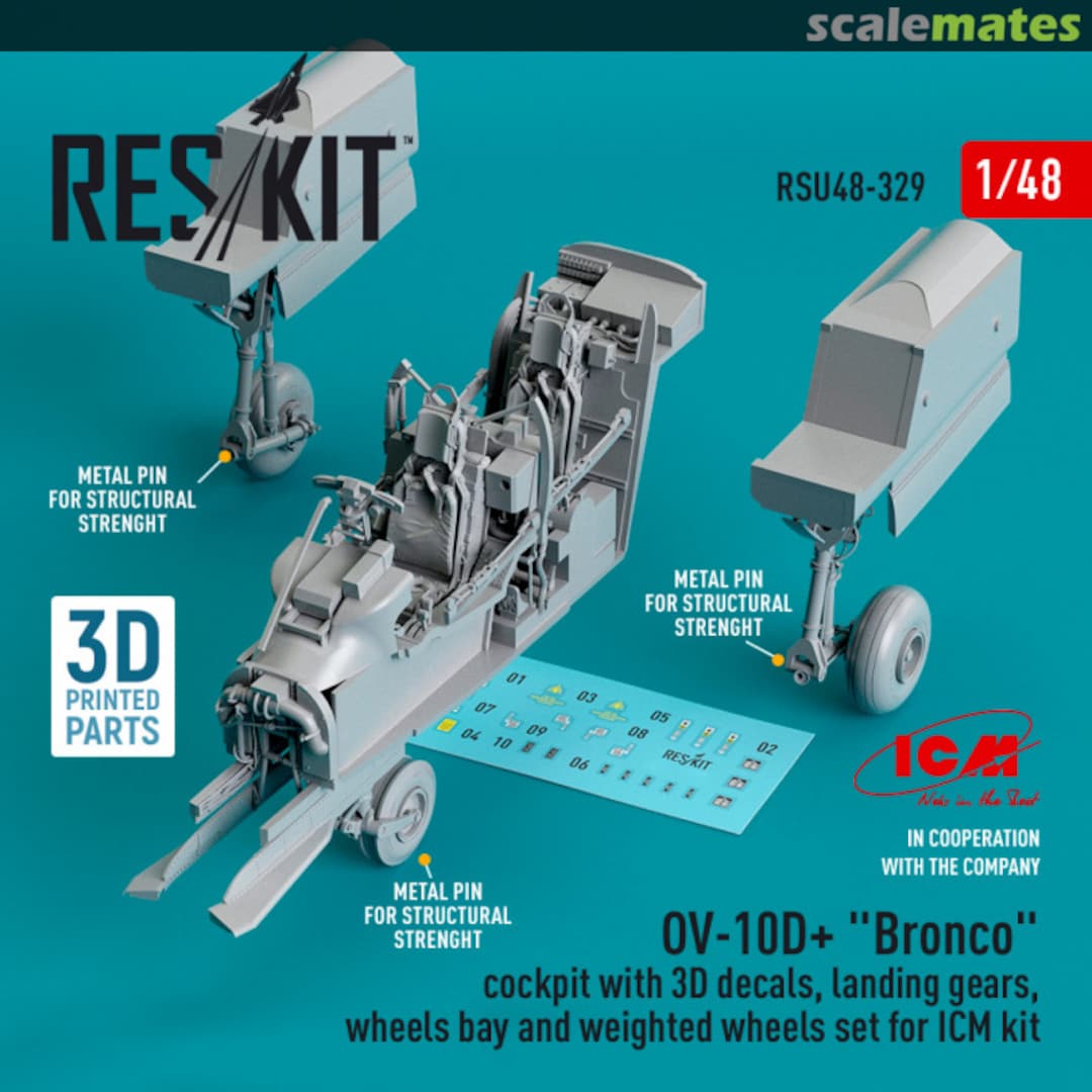Boxart OV-10D+ Bronco cockpit with 3D decals, landing gears, wheels bay and weighted wheels set RSU48-0329 ResKit Boxart OV-10D+ Bronco cockpit with 3D decals, landing gears, wheels bay and weighted wheels set RSU48-0329 ResKit