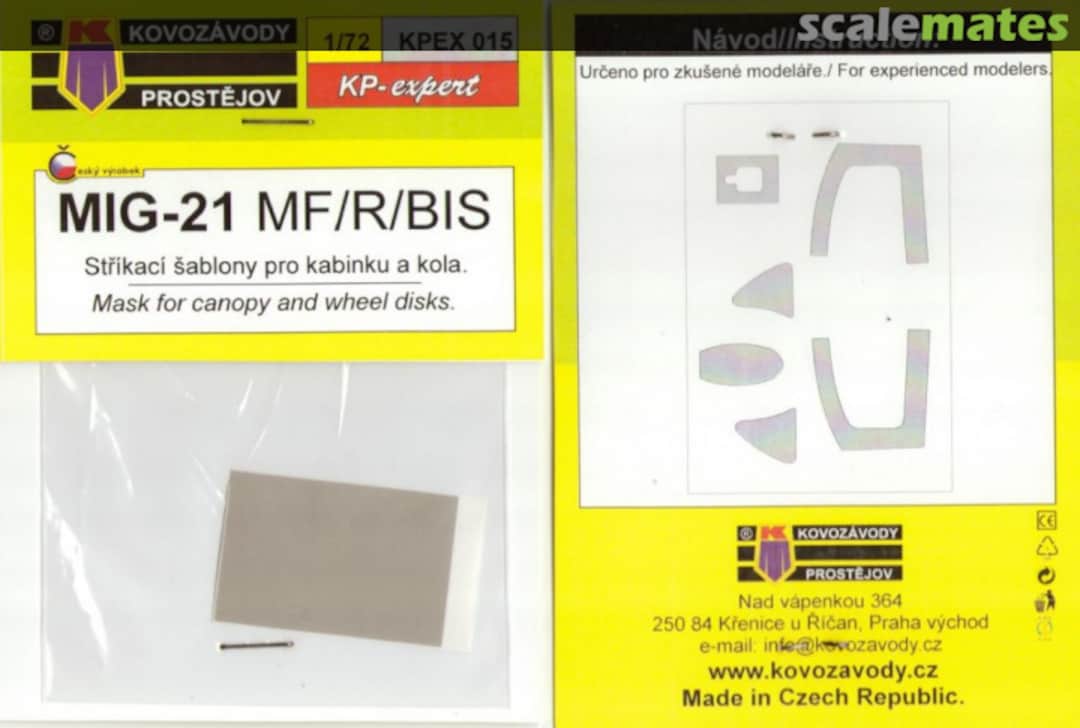 Boxart MiG-21 MF/R/Bis mask for canopy and wheel disks KPEX 015 Kovozávody Prostějov Boxart MiG-21 MF/R/Bis mask for canopy and wheel disks KPEX 015 Kovozávody Prostějov