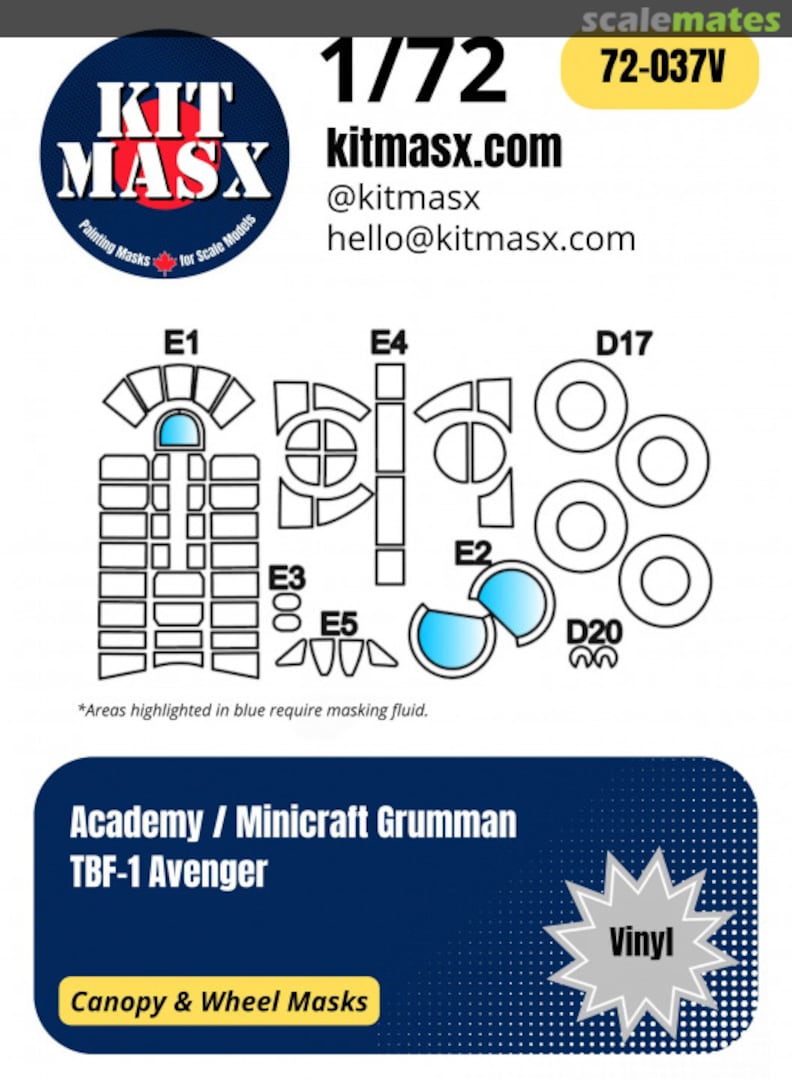Boxart Grumman TBF-1 Avenger Canopy Masks & Main Markings 72-037V Kit Masx Boxart Grumman TBF-1 Avenger Canopy Masks & Main Markings 72-037V Kit Masx