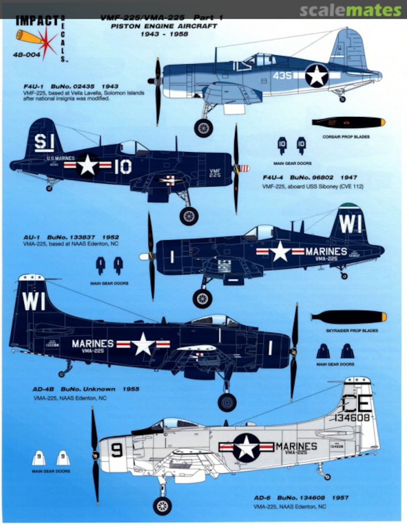 Boxart VMF-225/VMA-225 Part 1: Piston Engine Aircraft 48-004 Impact Decals Boxart VMF-225/VMA-225 Part 1: Piston Engine Aircraft 48-004 Impact Decals