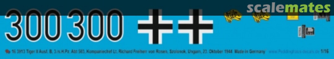 Boxart Tiger II Ausf. B, 3.-s.H.Pz. Abt 503, Kompaniechef Lt. Richard Freiherr von Rosen, Szolonok, Ungarn, 23. Oktober 1944 16 3913 Peddinghaus-Decals Boxart Tiger II Ausf. B, 3.-s.H.Pz. Abt 503, Kompaniechef Lt. Richard Freiherr von Rosen, Szolonok, Ungarn, 23. Oktober 1944 16 3913 Peddinghaus-Decals