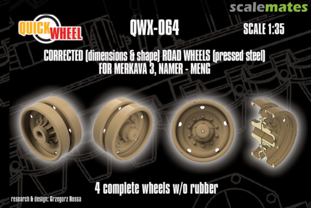 Boxart Merkava 3 / Namer Pressed Steel Road Wheels (Corrected dimensions & shape) without rubbers x4 QWX-064 Quickwheel Boxart Merkava 3 / Namer Pressed Steel Road Wheels (Corrected dimensions & shape) without rubbers x4 QWX-064 Quickwheel