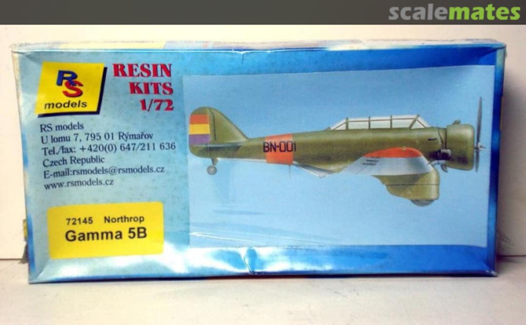 Boxart Northrop Gamma 5B 72145 RS Models Boxart Northrop Gamma 5B 72145 RS Models