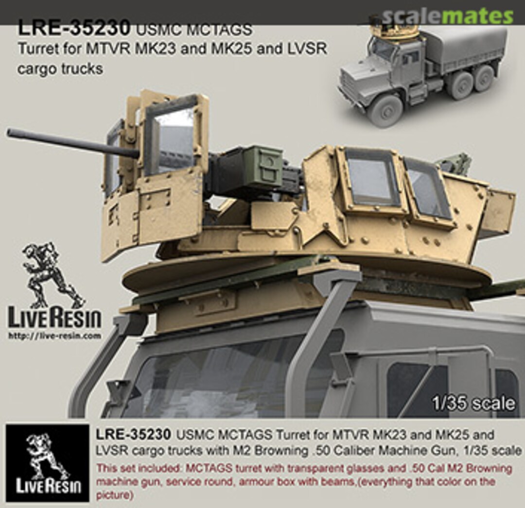 Boxart USMC MCTAGS Turret for MTVR MK23 + MK25 and LVSR cargo trucks LRE-35230 Live Resin Boxart USMC MCTAGS Turret for MTVR MK23 + MK25 and LVSR cargo trucks LRE-35230 Live Resin