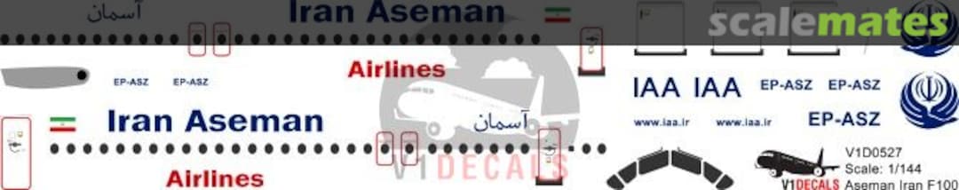 Boxart Aseman Iran Airlines Fokker F-100 V1D0527-144 V1 Decals