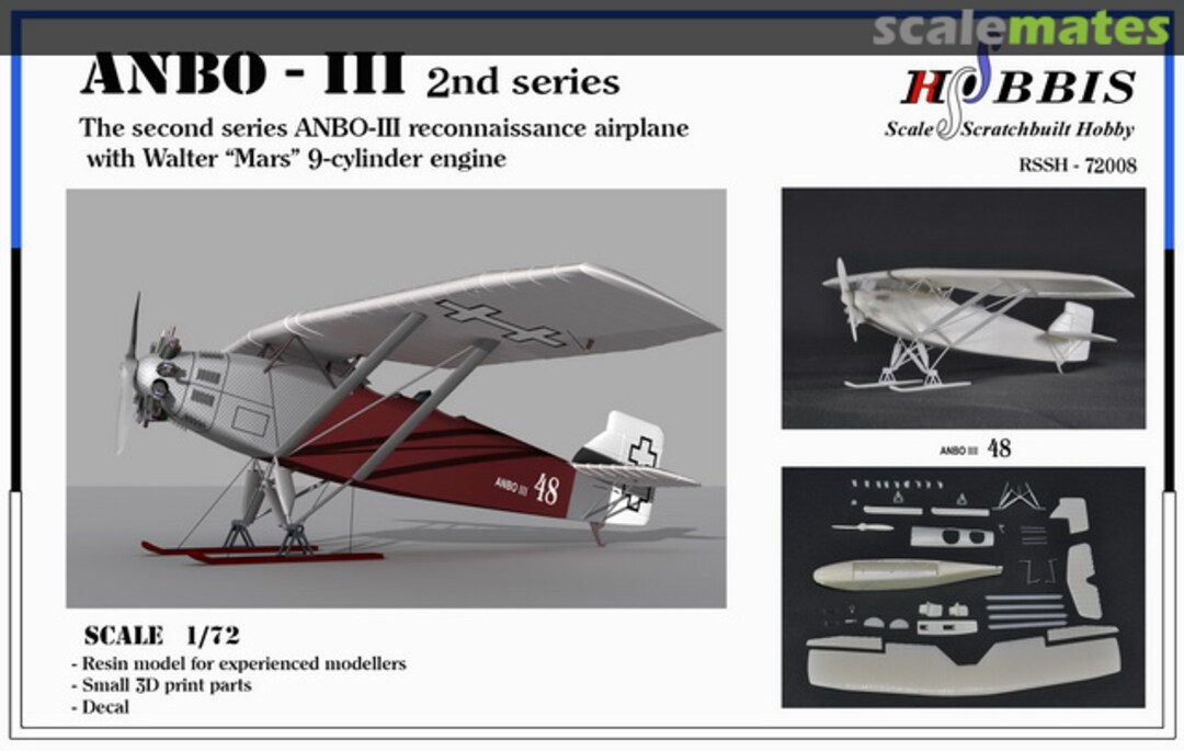 Boxart ANBO-III 2nd series Lithuanian reconnaissance aircraft with Walter Mars engine RSSH-72008 RSS-Hobbis