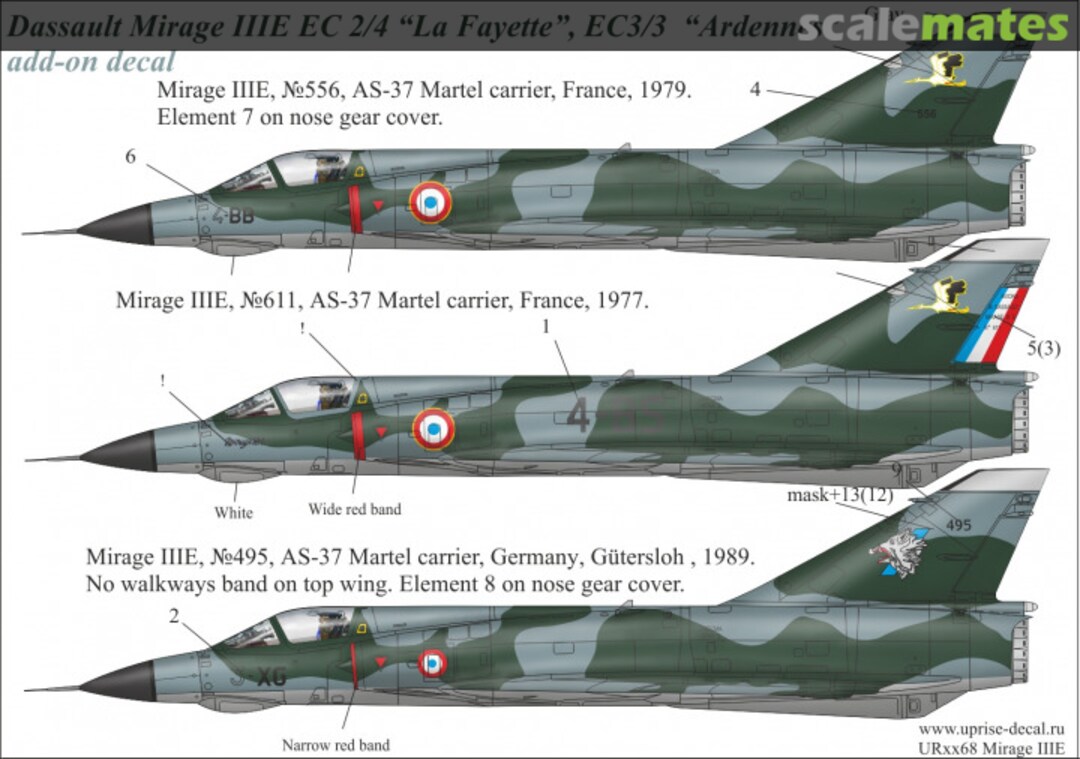 Boxart Mirage IIIE EC 2/4 La Fayette and EC 3/3 Ardennes, AS-37 carrier UR4868 UpRise Decal Boxart Mirage IIIE EC 2/4 La Fayette and EC 3/3 Ardennes, AS-37 carrier UR4868 UpRise Decal
