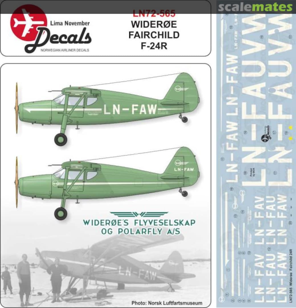Boxart Wideroe Fairchild F-24R with masks LN72-565 Lima November Decals Boxart Wideroe Fairchild F-24R with masks LN72-565 Lima November Decals
