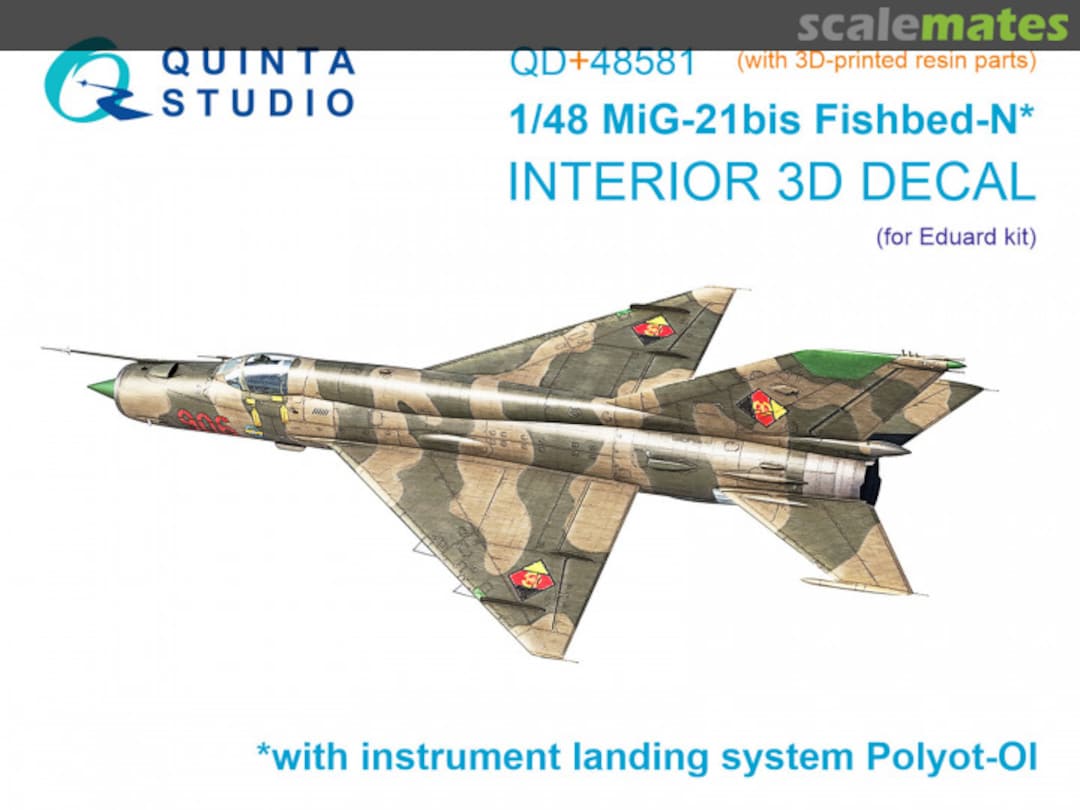 Boxart MiG-21bis late Fishbed-N (with ILS Polyot OI) interior 3D decals QD+48581 Quinta Studio Boxart MiG-21bis late Fishbed-N (with ILS Polyot OI) interior 3D decals QD+48581 Quinta Studio