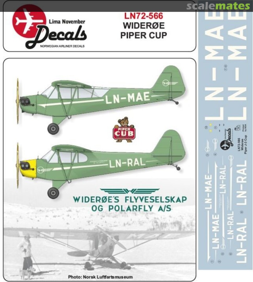 Boxart Wideroe Piper J-3 Cub with masks LN72-566 Lima November Decals Boxart Wideroe Piper J-3 Cub with masks LN72-566 Lima November Decals