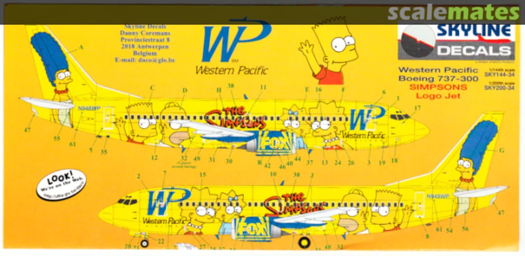 Boxart Western Pacific Airlines "The Simpsons" SKY200-34 Skyline Decals