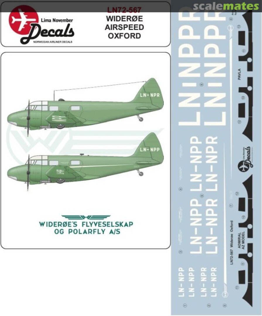 Boxart Wideroe Airspeed Oxford LN72-567 Lima November Decals Boxart Wideroe Airspeed Oxford LN72-567 Lima November Decals