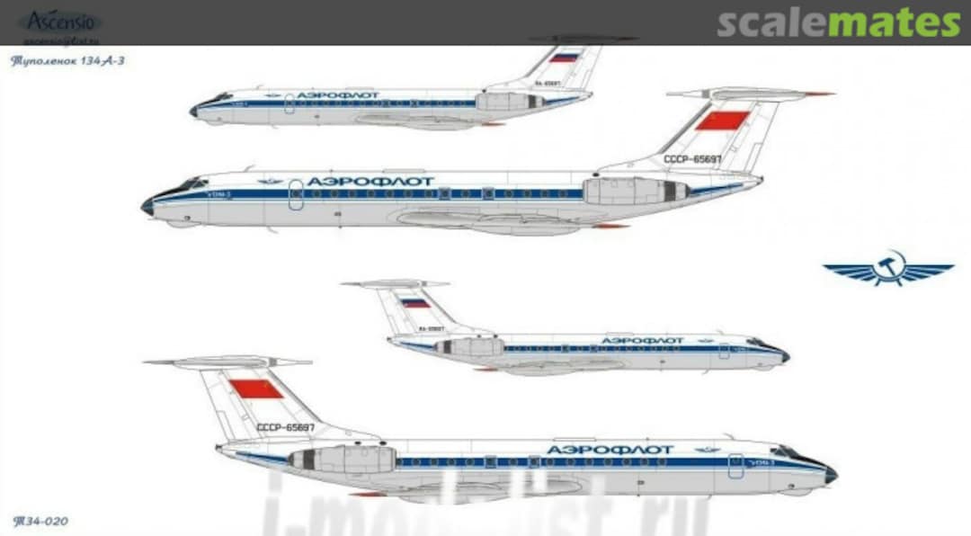 Boxart Tu-134A-3 (Aeroflot 80's and 90's) T34-020 Ascensio Boxart Tu-134A-3 (Aeroflot 80's and 90's) T34-020 Ascensio