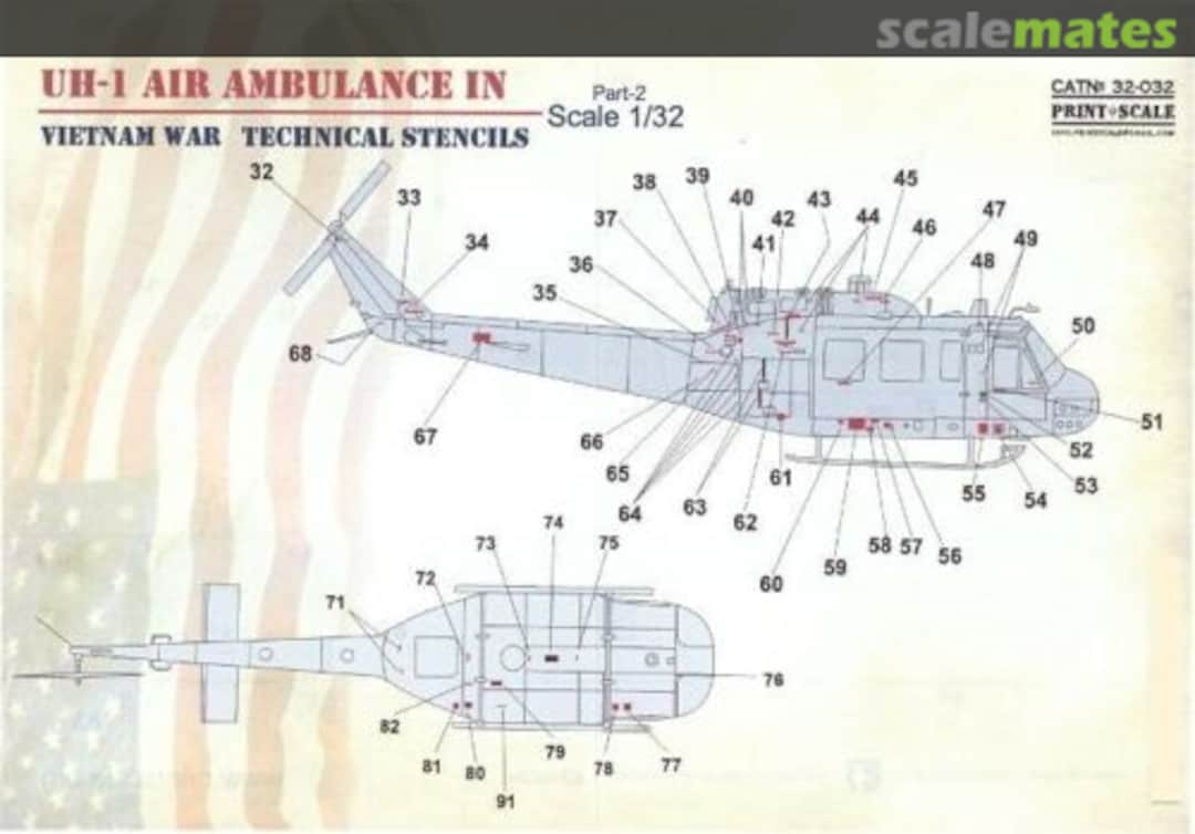 Boxart UH-1 Air Ambulance in Vietnam War. Technical Stencils 32-032 Print Scale