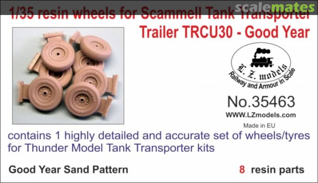 Boxart Resin wheels Good Year sand pattern for Scammell Pioneer TRCU30 Trailer 35463 L.Z. Models Boxart Resin wheels Good Year sand pattern for Scammell Pioneer TRCU30 Trailer 35463 L.Z. Models