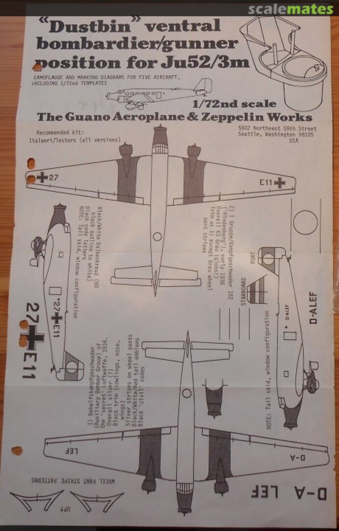 Boxart "Dustbin" ventral bombardier/gunner position for Ju52/3m Unknown The Guano Aeroplane and Zeppelin Works Boxart "Dustbin" ventral bombardier/gunner position for Ju52/3m Unknown The Guano Aeroplane and Zeppelin Works