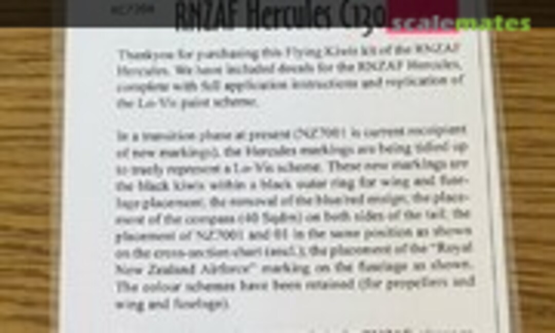 1:72 RNZAF C-130H Hercules (Flying Kiwis KC7206) KC7206