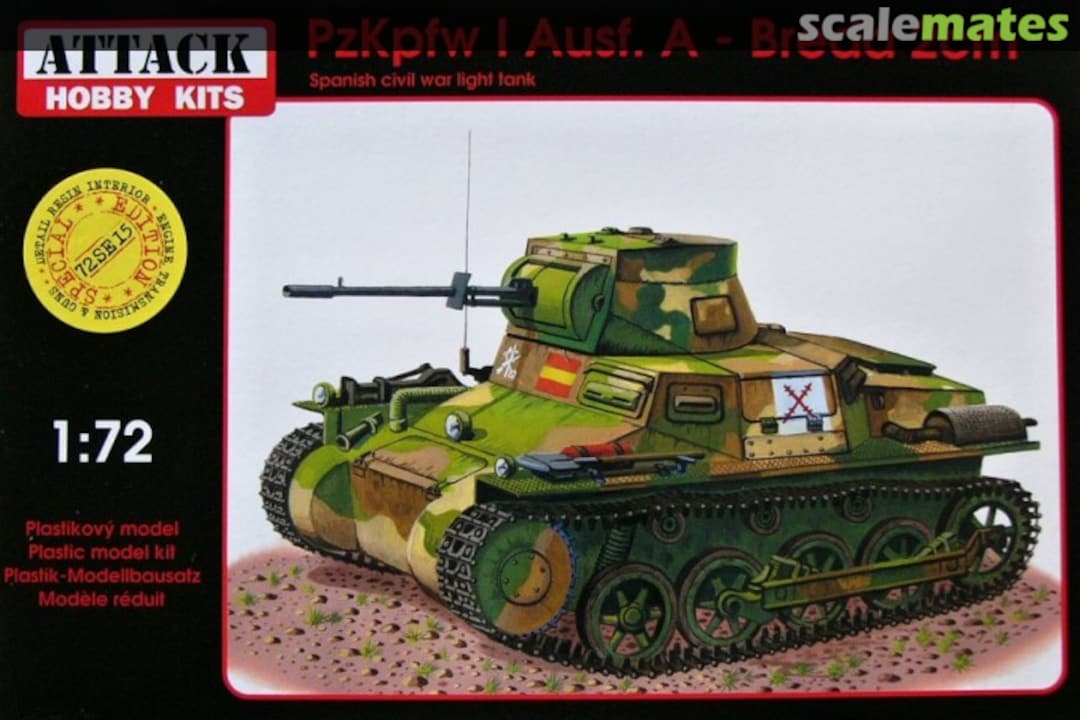 Boxart Pz. Kpfw I Ausf. A - Breda 2cm 72SE15 Attack Hobby Kits Boxart Pz. Kpfw I Ausf. A - Breda 2cm 72SE15 Attack Hobby Kits