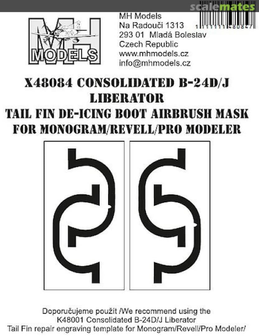 Boxart Consolidated B-24D/J Liberator Tail Fin De-icing Boot Airbrush Mask X48084 MH Models