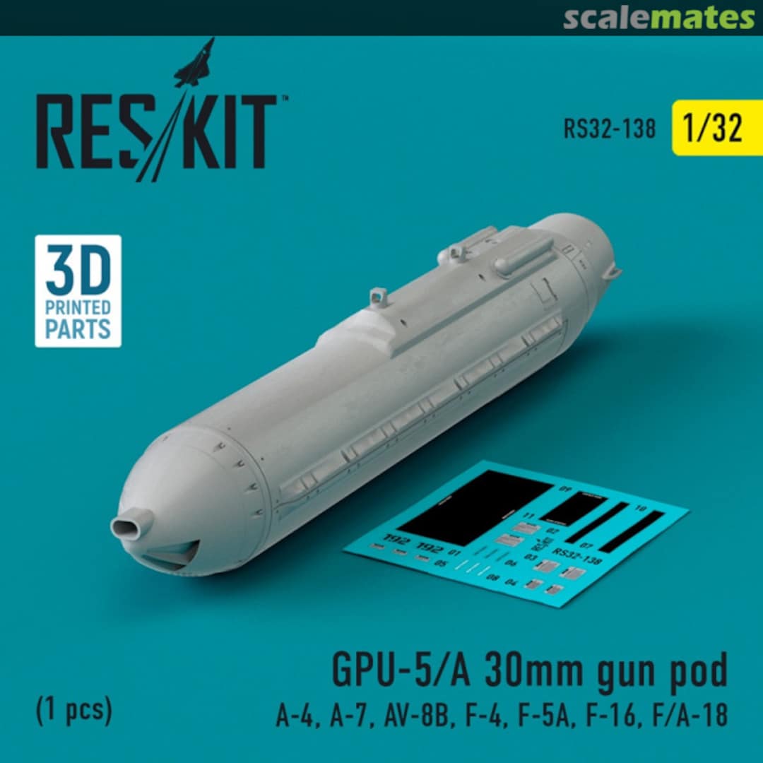 Boxart GPU-5/A 30mm gun pod (1 pcs) (3D Printed) RS32-0138 ResKit Boxart GPU-5/A 30mm gun pod (1 pcs) (3D Printed) RS32-0138 ResKit
