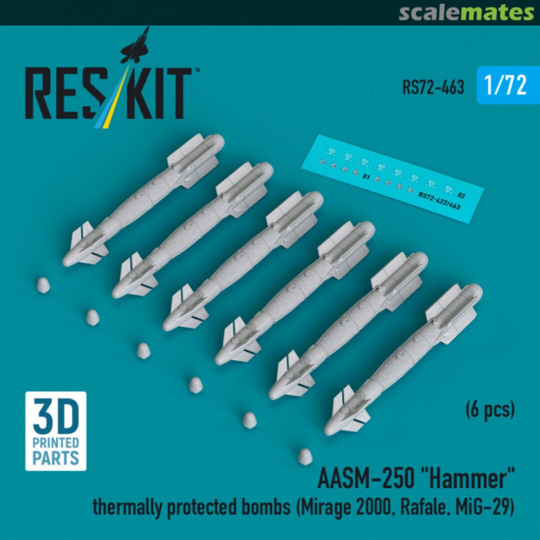 Boxart AASM-250 Hammer thermally protected bombs (6 pcs) RS72-0463 ResKit Boxart AASM-250 Hammer thermally protected bombs (6 pcs) RS72-0463 ResKit
