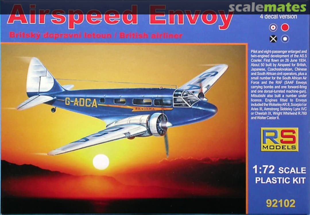 Boxart Airspeed Envoy 92102 RS Models Boxart Airspeed Envoy 92102 RS Models