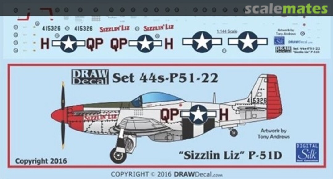 Boxart P-51D “Sizzlin’ Liz” 44-P51-22 Draw Decal