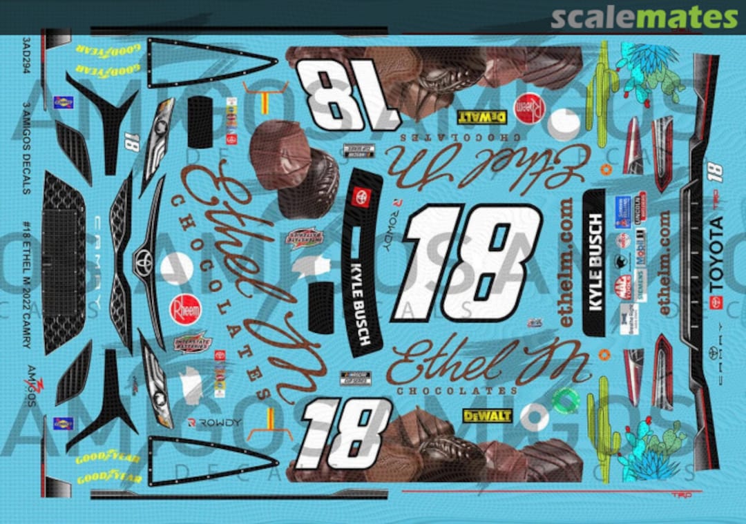 Boxart #18 Kyle Busch Ethel M 2022 Toyota Camry 3AD294 3 Amigos Decals Boxart #18 Kyle Busch Ethel M 2022 Toyota Camry 3AD294 3 Amigos Decals