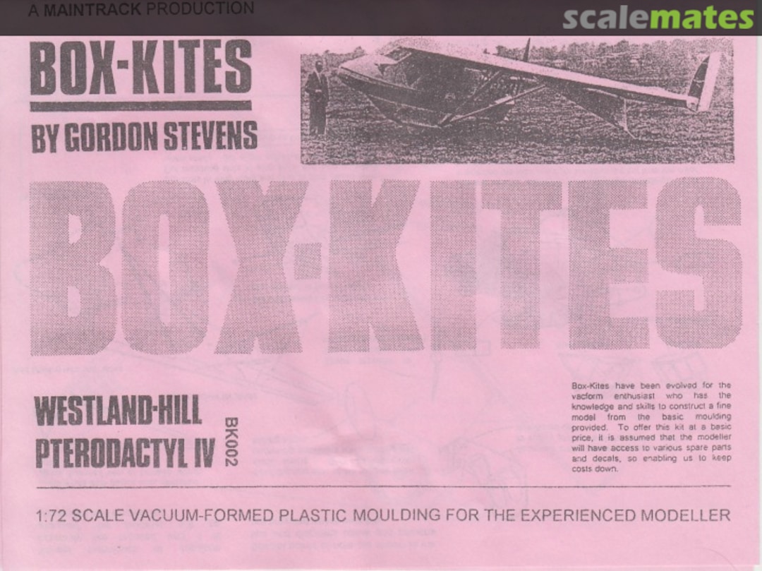 Boxart Westland-Hill Pterodactyl IV BK-002 Maintrack Models Boxart Westland-Hill Pterodactyl IV BK-002 Maintrack Models