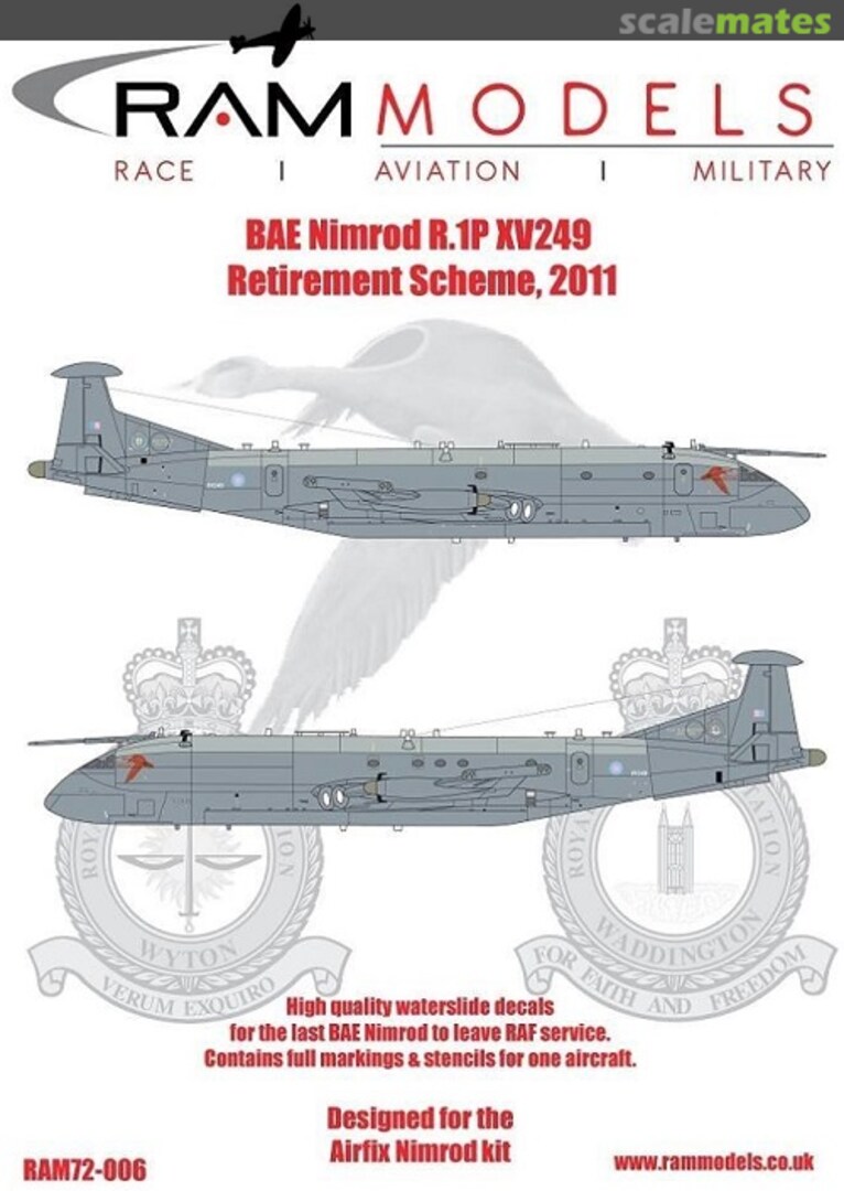 Boxart BAE Nimrod R.1P XV249 Retirement Scheme, 2011 72-006 RAM Models Boxart BAE Nimrod R.1P XV249 Retirement Scheme, 2011 72-006 RAM Models