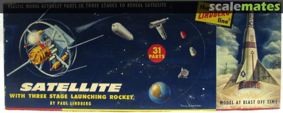 Boxart Satellite With Three Stage Launching Rocket 1004-98 Lindberg Boxart Satellite With Three Stage Launching Rocket 1004-98 Lindberg