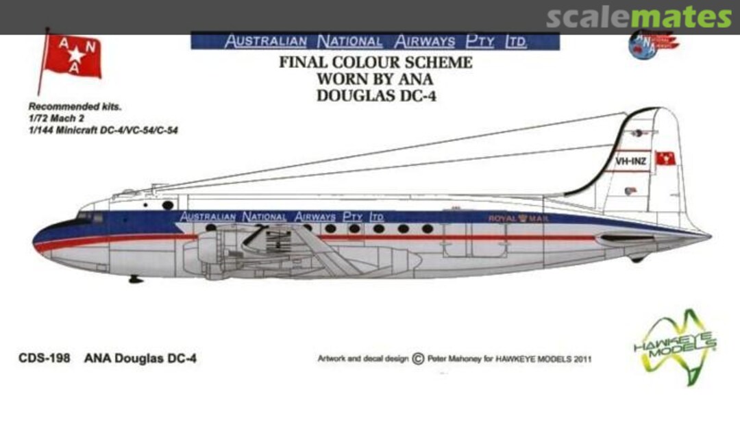 Boxart Australian National Airways (ANA), Douglas DC-4, 1957 Final Livery CDS-198 Hawkeye Models Boxart Australian National Airways (ANA), Douglas DC-4, 1957 Final Livery CDS-198 Hawkeye Models